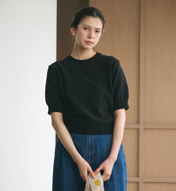 BEAUTY&YOUTH UNITED ARROWS「コイルニット ショートスリーブ プルオーバー ウォッシャブル」|ニット・セーター|BLACK