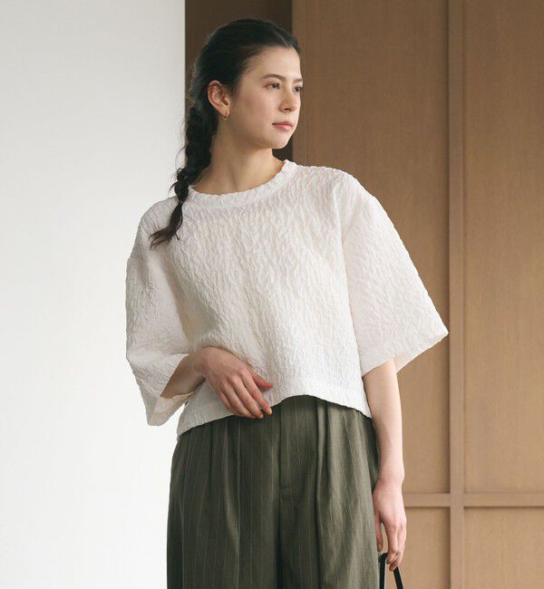 BEAUTY&YOUTH UNITED ARROWS「ジャガード クルーネック 6分袖 プルオーバー」|Tシャツ・カットソー|