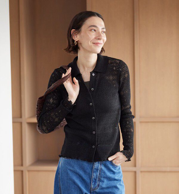 BEAUTY&YOUTH UNITED ARROWS「レースプリーツ シャツカーディガン ウォッシャブル」|カーディガン|BLACK