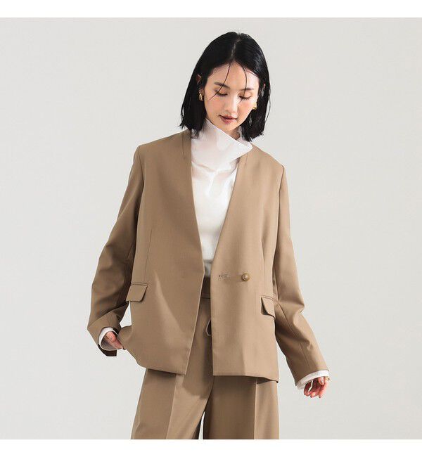 Demi-Luxe BEAMS 「ポリエステル ウール ラペルレス ジャケット」|ダッフルコート|