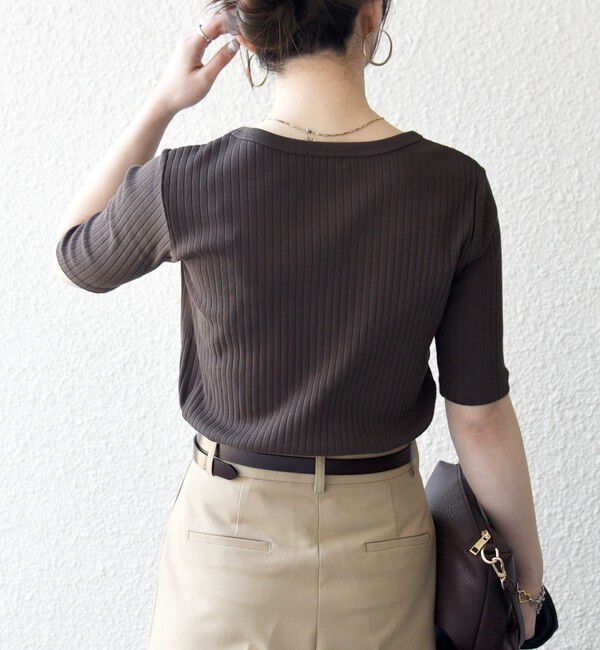 SHIPS any「SHIPS any:〈洗濯機可能〉テレコ リブ ハーフスリーブ TEE」|Tシャツ・カットソー|