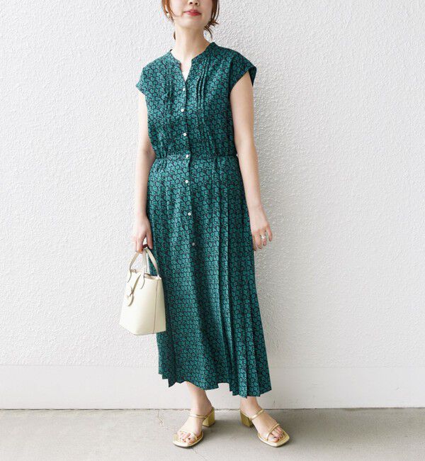 SHIPS for women「《一部追加予約》【WEB限定】〈洗濯機可能〉ドット 花柄 サイド プリーツ フレンチスリーブ ワンピース」|ワンピース|