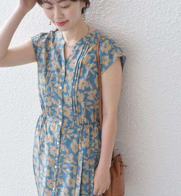SHIPS for women「《一部追加予約》【WEB限定】〈洗濯機可能〉ドット 花柄 サイド プリーツ フレンチスリーブ ワンピース」|ワンピース|スカイブルー