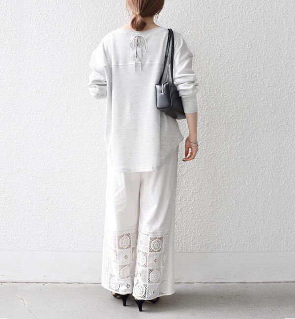 SHIPS any「SHIPS any:〈洗濯機可能〉ワッフル  レースアップ ラウンドヘム プルオーバー」|Tシャツ・カットソー|