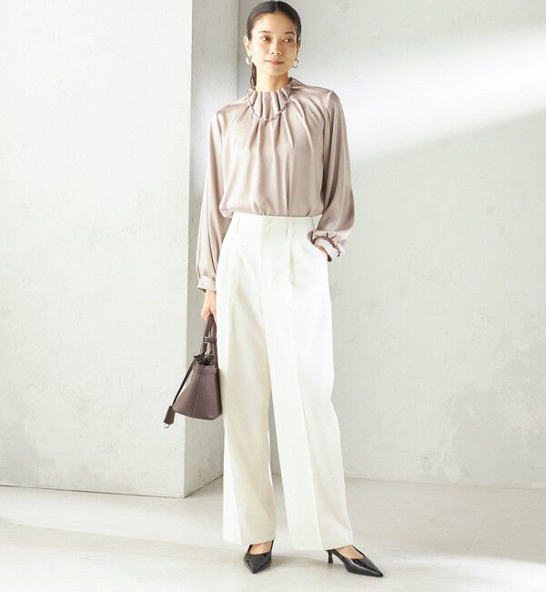 SHIPS for women「【一部WEB限定】〈手洗い可能〉ヴィンテージ サテン ネック ギャザー ブラウス」|シャツ・ブラウス|