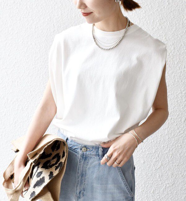 SHIPS any「《一部追加予約》SHIPS any:〈抗菌防臭/洗濯機可能〉USAコットン ラウンドヘム ノースリーブ TEE」|Tシャツ・カットソー|