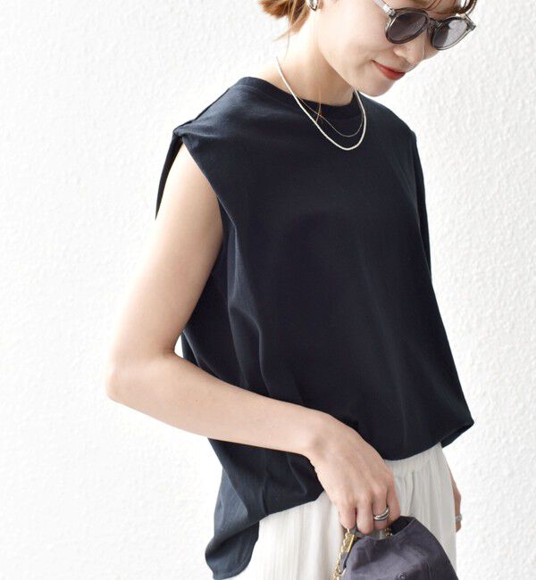 SHIPS any「《一部追加予約》SHIPS any:〈抗菌防臭/洗濯機可能〉USAコットン ラウンドヘム ノースリーブ TEE」|Tシャツ・カットソー|