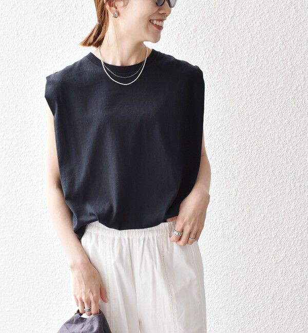 SHIPS any「《一部追加予約》SHIPS any:〈抗菌防臭/洗濯機可能〉USAコットン ラウンドヘム ノースリーブ TEE」|Tシャツ・カットソー|