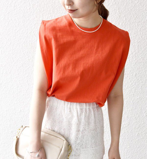 SHIPS any「《一部追加予約》SHIPS any:〈抗菌防臭/洗濯機可能〉USAコットン ラウンドヘム ノースリーブ TEE」|Tシャツ・カットソー|