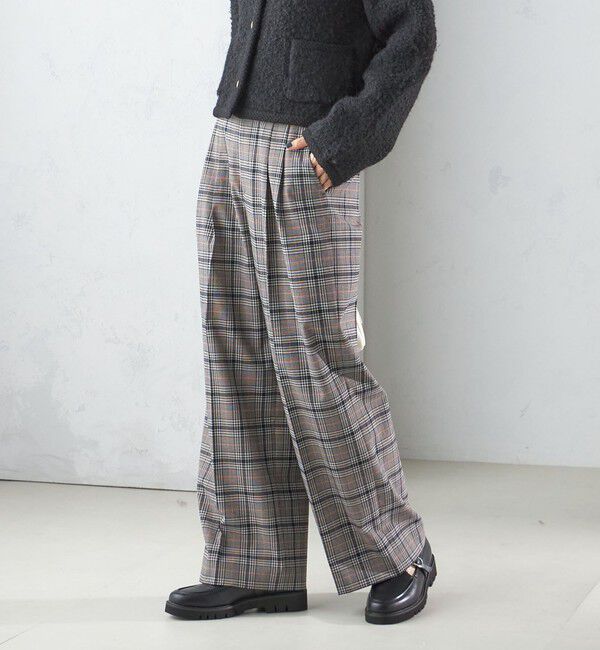 SHIPS for women「〈手洗い可能〉ウール混 チェック タック ワイド パンツ」|その他|