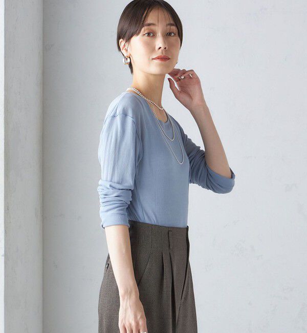 SHIPS for women「〈手洗い可能〉シアー ストレッチ クルーネック プルオーバー」|Tシャツ・カットソー|