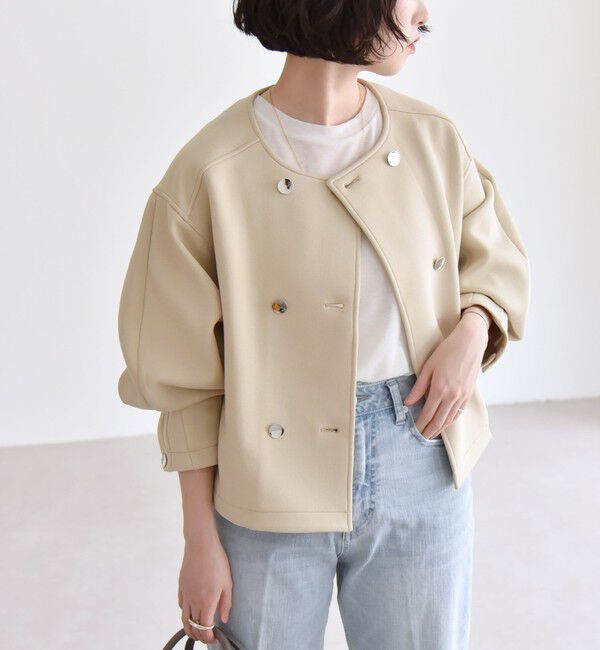 quaranciel「quaranciel:〈洗濯機可能〉ダブルジャージー ノーカラー コンパクト ジャケット」|ノーカラージャケット|
