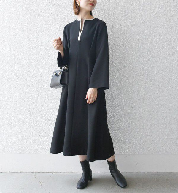 SHIPS any「【WEB限定】SHIPS any: ダブルクロス ウエスト タック Aライン ワンピース ［NAVY BLUE］」|ワンピース|