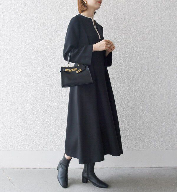 SHIPS any「【WEB限定】SHIPS any: ダブルクロス ウエスト タック Aライン ワンピース ［NAVY BLUE］」|ワンピース|