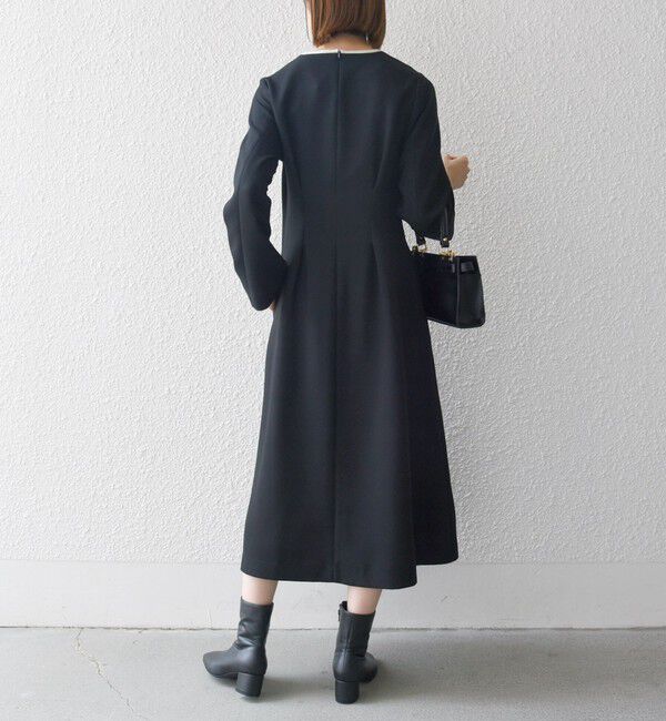 SHIPS any「【WEB限定】SHIPS any: ダブルクロス ウエスト タック Aライン ワンピース ［NAVY BLUE］」|ワンピース|