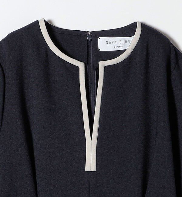 SHIPS any「【WEB限定】SHIPS any: ダブルクロス ウエスト タック Aライン ワンピース ［NAVY BLUE］」|ワンピース|