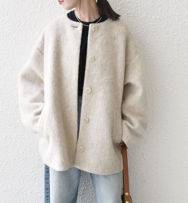 SHIPS any「SHIPS any: シャギー ノーカラー コクーン コート」|ノーカラーコート|