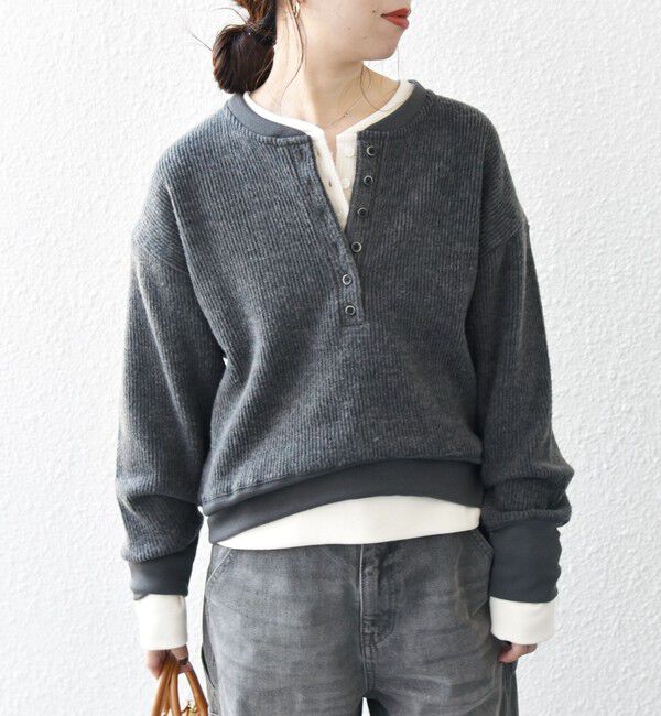 SHIPS any「SHIPS any:〈手洗い可能〉起毛 ワッフル ヘンリーネック コンパクト プルオーバー」|Tシャツ・カットソー|