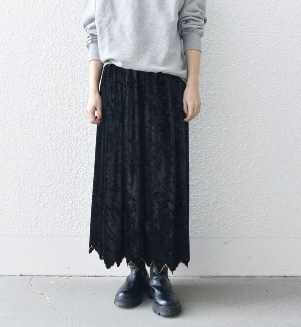 SHIPS any「bon_meur:〈手洗い可能〉クラッシュ ベロア シャーリング 2WAY スカート」|フレア|ブラック