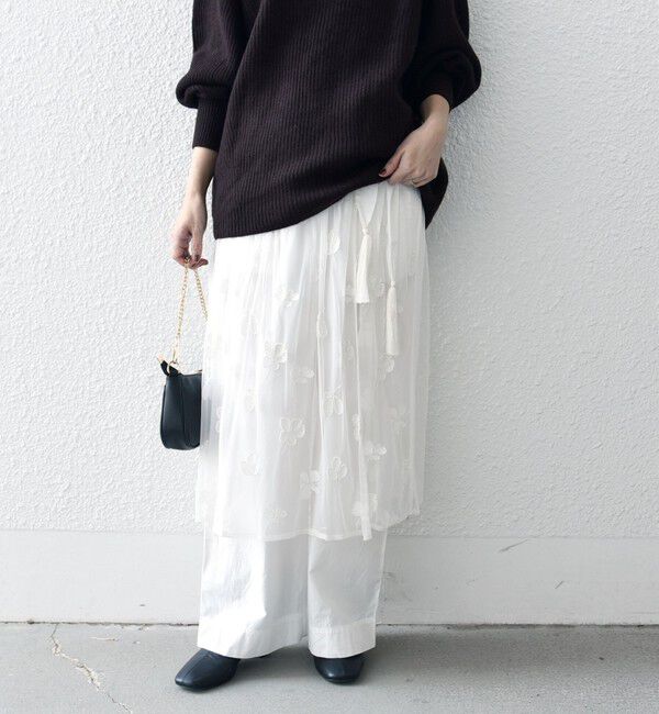 SHIPS any「bon_meur: フラワー ビーズ ラップスカート &times; ストレート パンツ セット」|その他|オフホワイト