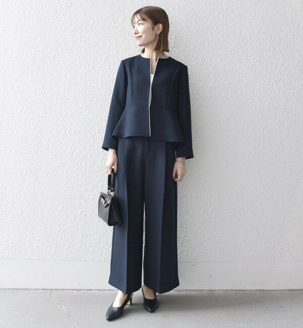 SHIPS any「【WEB限定】SHIPS any:〈洗濯機可能〉ダブルクロス  ペプラム ノーカラー ジャケット［NAVY BLUE］」|ノーカラージャケット|