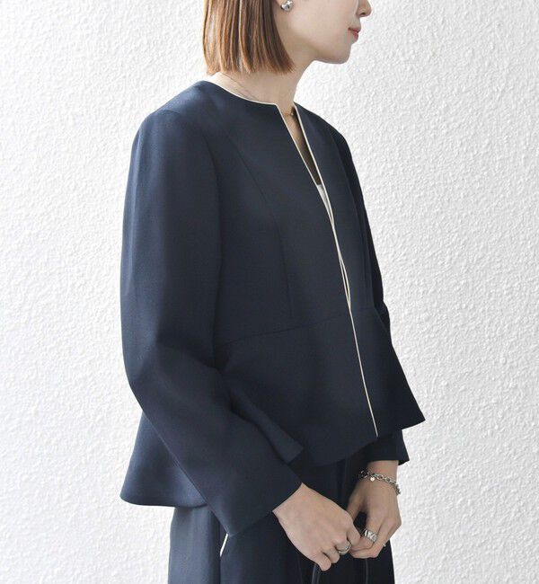 SHIPS any「【WEB限定】SHIPS any:〈洗濯機可能〉ダブルクロス  ペプラム ノーカラー ジャケット［NAVY BLUE］」|ノーカラージャケット|