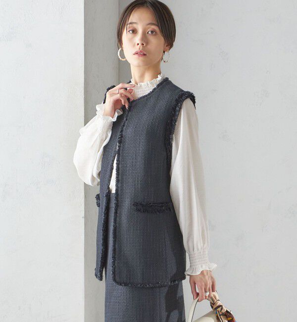 SHIPS for women「スラブ ツイード ロング ジレ（セレモニー対応可）」|ベスト・ジレ|