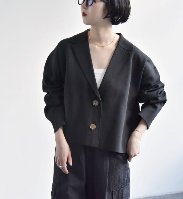 quaranciel「quaranciel:〈手洗い可能〉コンパクト ワイド テーラード ニット ジャケット」|テーラードジャケット|