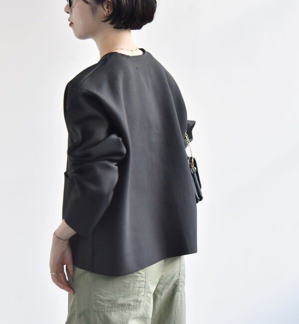 quaranciel「《一部追加予約》quaranciel:〈手洗い可能〉ノーカラー ポケット ニット ジャケット」|ノーカラージャケット|