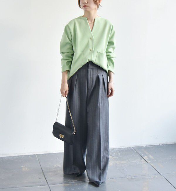 quaranciel「《一部追加予約》quaranciel:〈手洗い可能〉ノーカラー ポケット ニット ジャケット」|ノーカラージャケット|