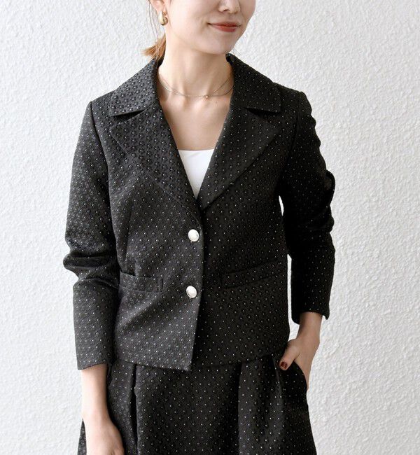 SHIPS any「SHIPS any:〈手洗い可能〉フラワー ジャカード ショート テーラード ジャケット」|テーラードジャケット|ブラック