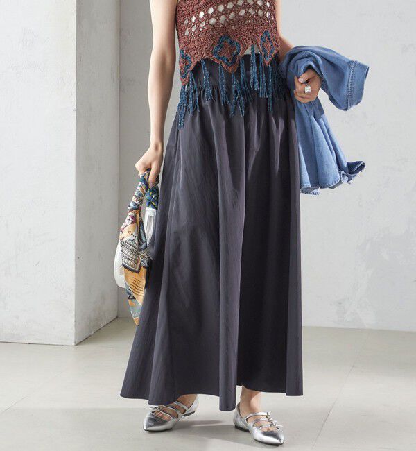 SHIPS for women「〈洗濯機可能〉LIMONTA EAST ビンテージ タフタ ギャザー スカート」|フレア|ネイビー