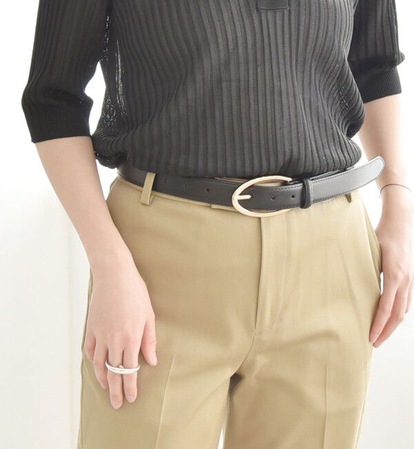 quaranciel「quaranciel: オーバル バックル ステッチ レザー ベルト」|ベルト|