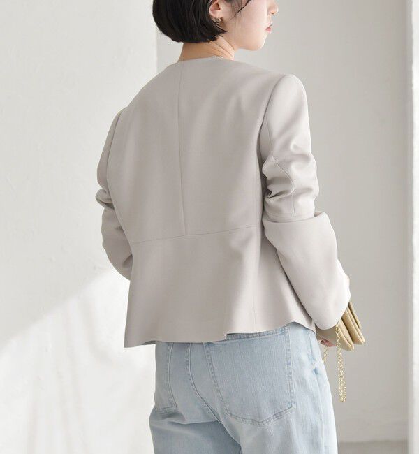 quaranciel「quaranciel:〈洗濯機可能〉ダブルクロス フレア ノーカラー ジャケット（セットアップ対応）」|ノーカラージャケット|