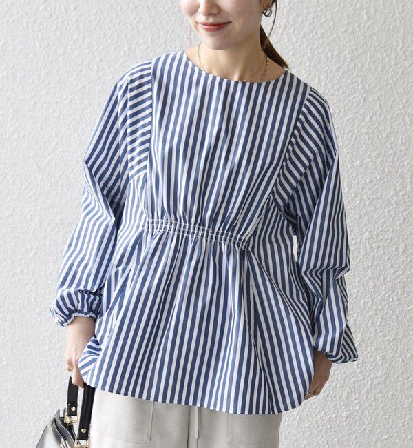 SHIPS any「SHIPS any:〈洗濯機可能〉REPREVE ギャザー パフシャツ ブラウス」|シャツ・ブラウス|ネイビー