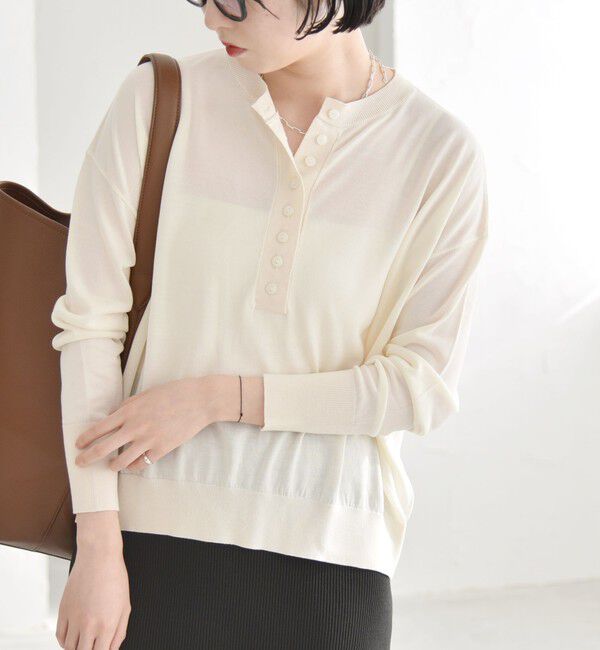 quaranciel「quaranciel:〈手洗い可能〉シルク ミックス ヘンリーネック ニット プルオーバー」|ニット・セーター|