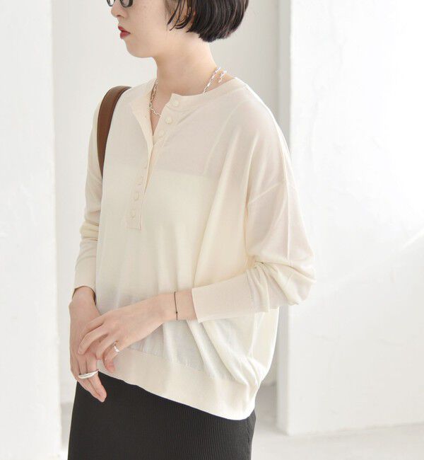 quaranciel「quaranciel:〈手洗い可能〉シルク ミックス ヘンリーネック ニット プルオーバー」|ニット・セーター|