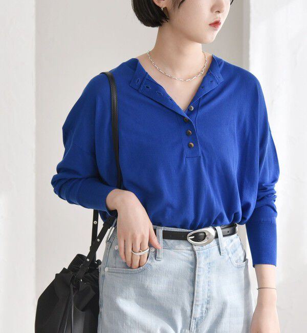 quaranciel「quaranciel:〈手洗い可能〉シルク ミックス ヘンリーネック ニット プルオーバー」|ニット・セーター|