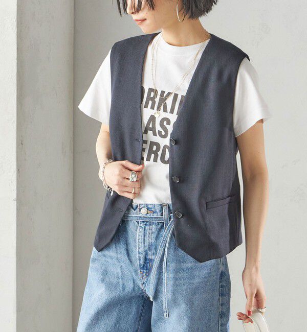 SHIPS for women「〈手洗い可能〉Asami 麻調合繊 ショート ジレ」|ベスト・ジレ|ダークグレー