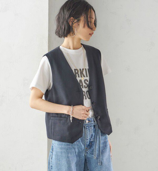SHIPS for women「〈手洗い可能〉Asami 麻調合繊 ショート ジレ」|ベスト・ジレ|