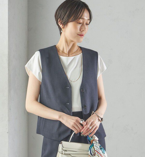 SHIPS for women「〈手洗い可能〉Asami 麻調合繊 ショート ジレ」|ベスト・ジレ|