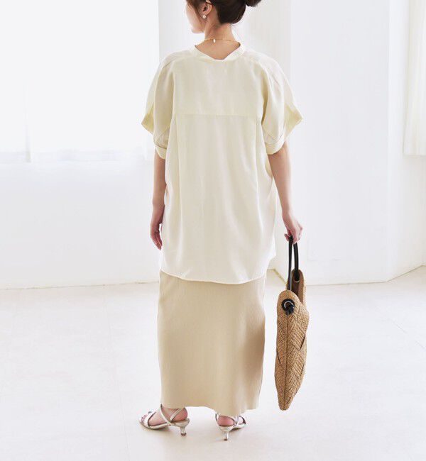 quaranciel「quaranciel:〈手洗い可能〉バンドカラー ハーフスリーブ ポケット ワーク シャツ」|シャツ・ブラウス|