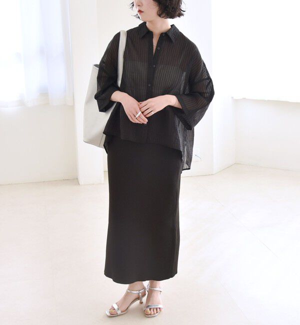 quaranciel「quaranciel:〈手洗い可能〉シアー ストライプ ボーダー ビッグ シャツ」|シャツ・ブラウス|