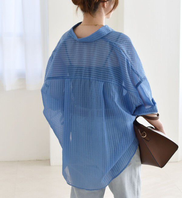 quaranciel「quaranciel:〈手洗い可能〉シアー ストライプ ボーダー ビッグ シャツ」|シャツ・ブラウス|