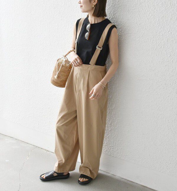 SHIPS any「SHIPS any:〈洗濯機可能〉ドロスト ワイド サロペット &times; ノースリーブ TEE セット」|その他|ベージュ