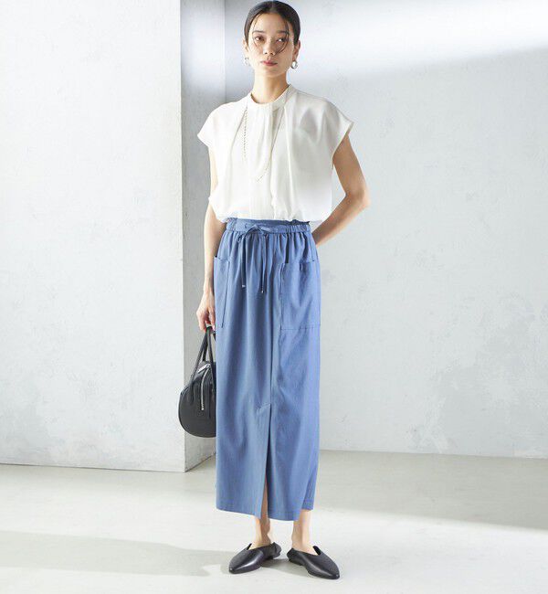 SHIPS for women「〈手洗い可能〉麻混 ストレッチ ドロスト Aライン スカート」|台形|