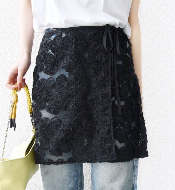 SHIPS for women「《予約》〈手洗い可能〉フラワー 刺繍 チュール ラップ スカート」|スカート|