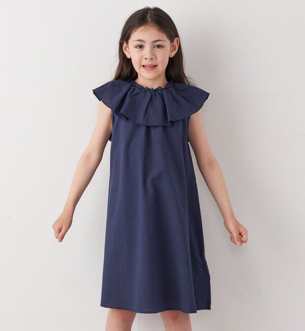 SHIPS any「SHIPS any: シアサッカー フリルカラー ノースリーブ ワンピース <KIDS>」|ワンピース|