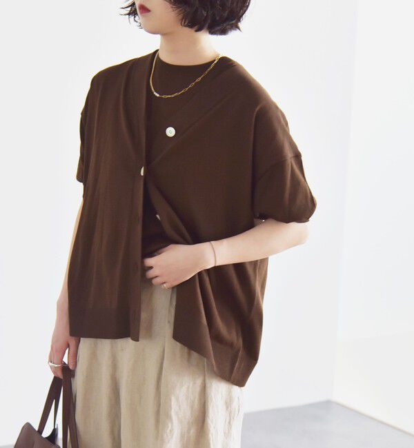 quaranciel「quaranciel:〈接触冷感/手洗い可能〉ワイド Vネック ハーフスリーブ シアー カーディガン」|カーディガン|