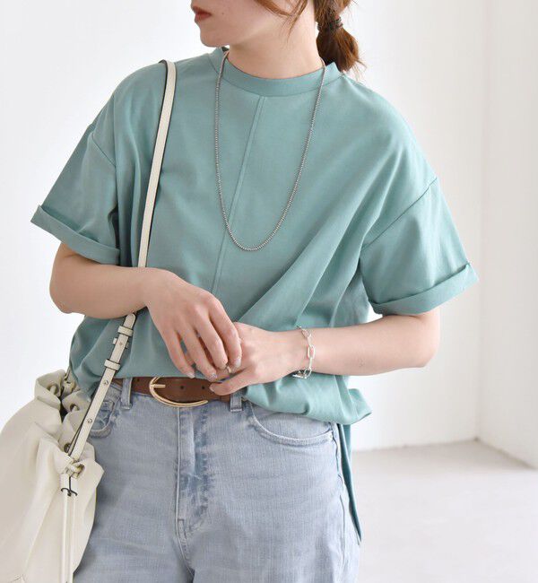 quaranciel「quaranciel:〈接触冷感/汗染み防止/洗濯機可能〉スリット ルーズ チュニック TEE」|Tシャツ・カットソー|